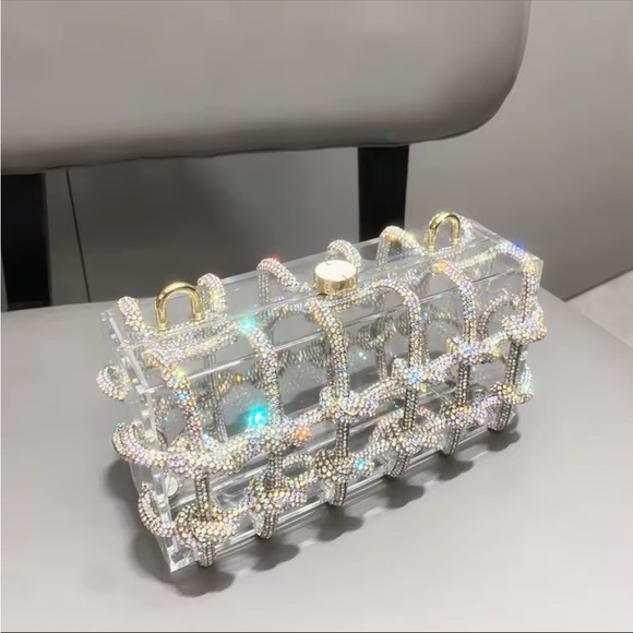 Silver Cage-Style Clutch with Transparent Design - Picture 4 of 7